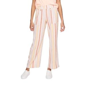 SO, BRIGHT MULTI COLOR STRIPE, WIDE LEG, LINEN PANTS. SIZE M